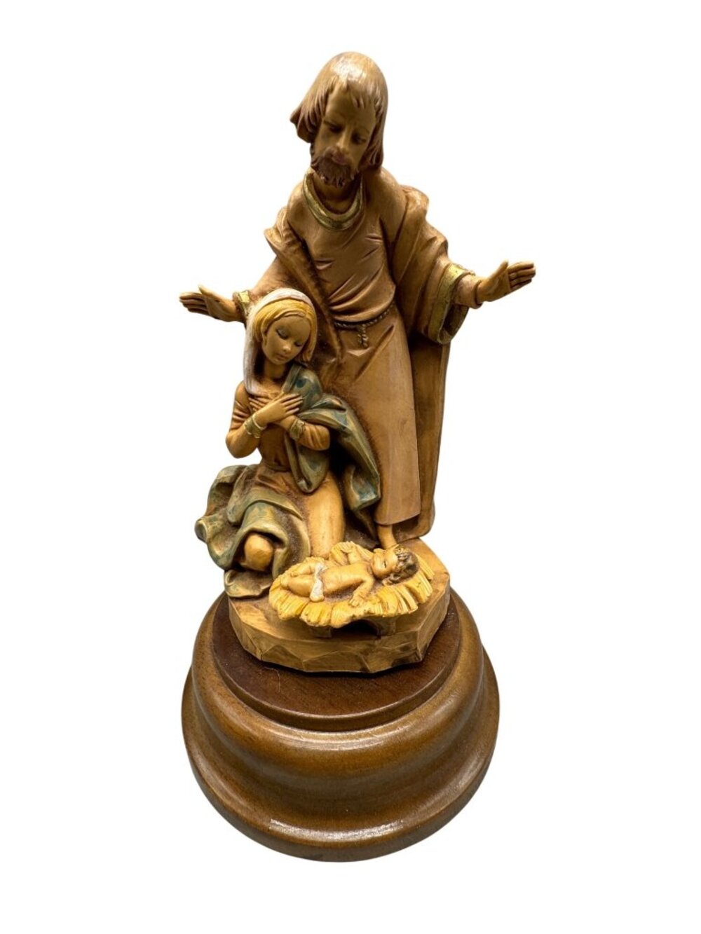 Hand-Carved Wooden musical Nativity Scene Figurine By Simoncini READ